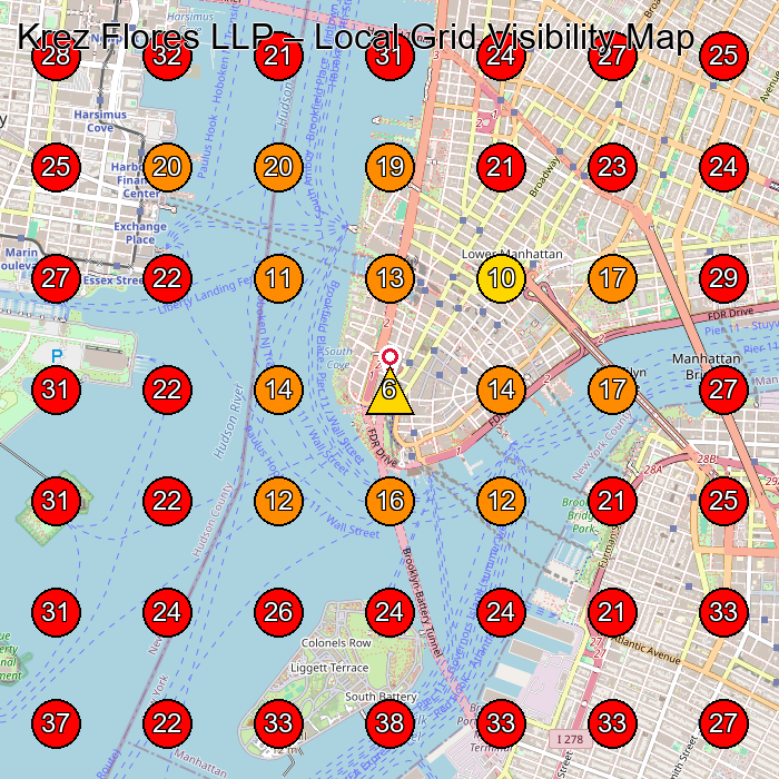 Krez Flores LLP GeoGrid visibility map for Personal Injury Attorney in New York